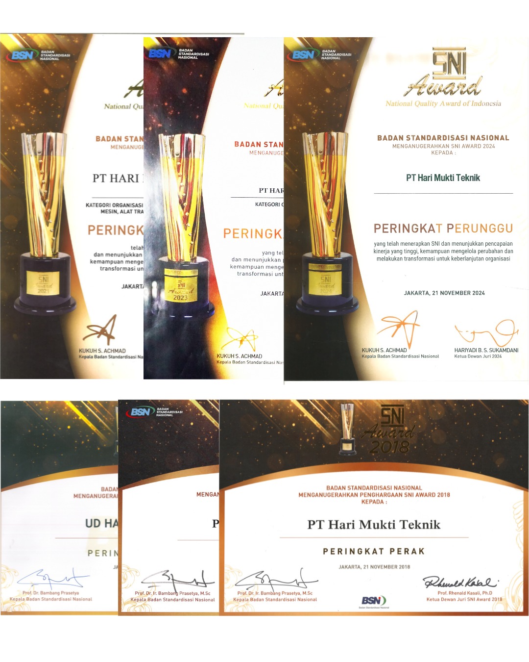 Sertifikasi dan Penghargaan PT Hari Mukti Teknik Kanaba Siyuba Sade